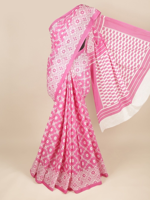 

Pothys Pink & White Ethnic Motifs Pure Cotton Saree