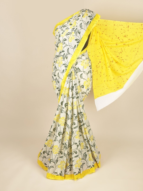 

Pothys Cream-Coloured & Yellow Floral Pure Cotton Saree