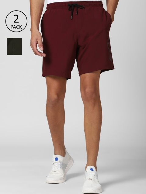

Peter England Pack Of 2 Men Olive Green & Maroon Shorts