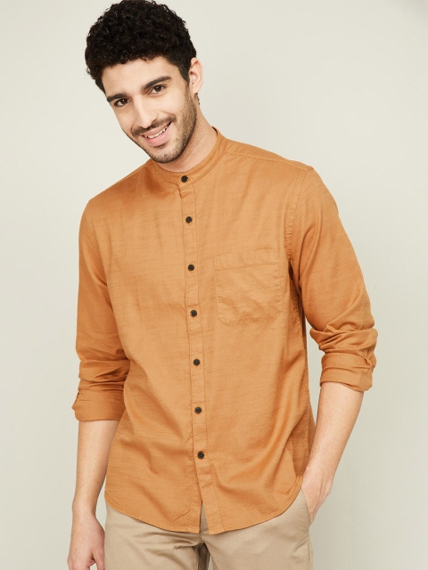 

CODE by Lifestyle Men Tan Solid Cotton Casual Shirt