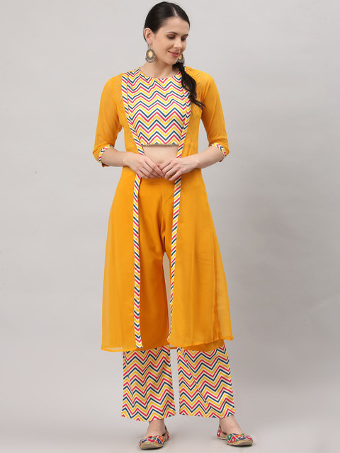 

ALC Creations Woman Yellow Yoke Design Kurta with Palazzos