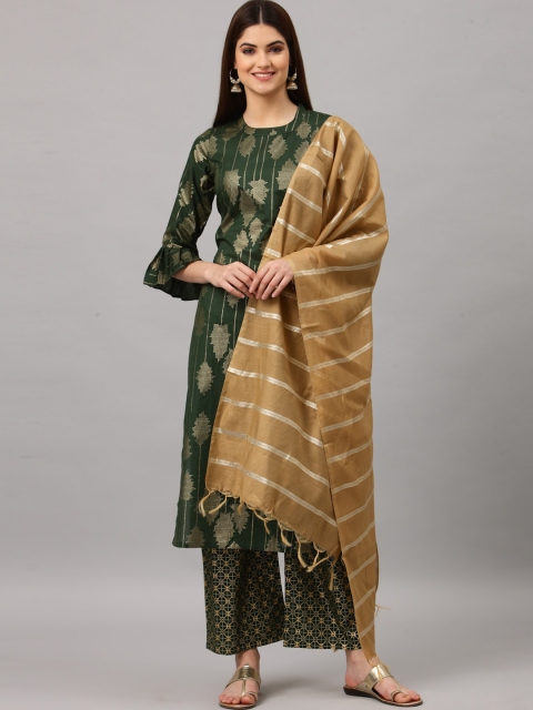 

ALC Creations Woman Green Printed Pure Cotton Kurta with Palazzos & Dupatta