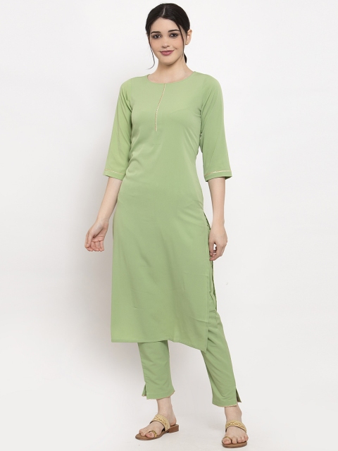 

ALC Creations Women Green Solid Gotta Patti Kurta With Trousers