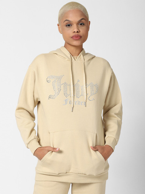 

FOREVER 21 Women Brown Embellished Hooded Sweatshirt