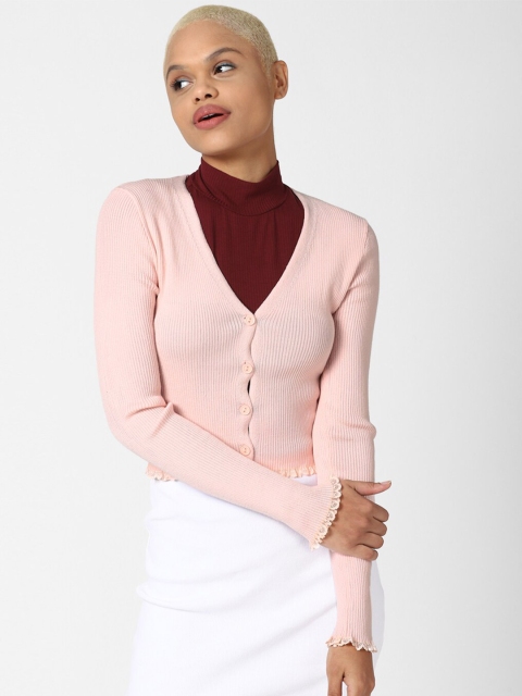 

FOREVER 21 Women Pink Crop Cardigan