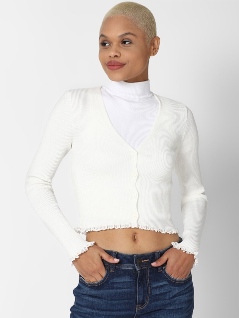 

FOREVER 21 Women White Crop Cardigan