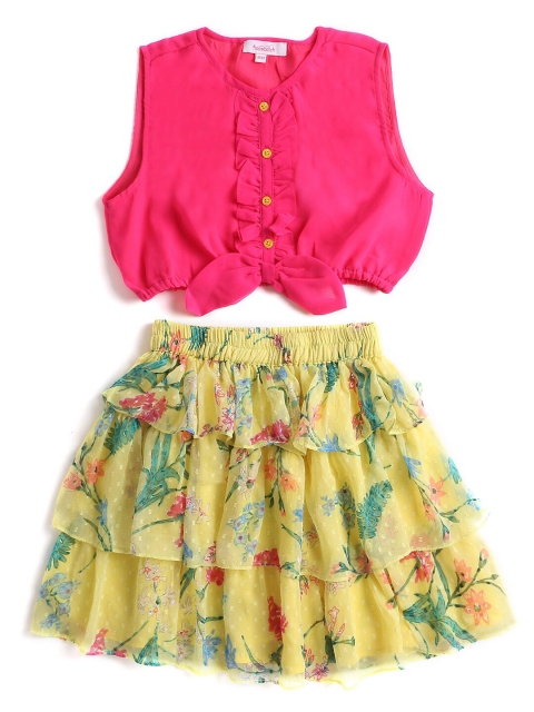 

Hopscotch Girls Yellow & Pink T-shirt with Skirt