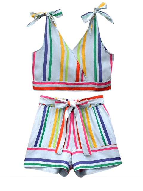 

Hopscotch Girls White & Green Striped Tunic with Shorts