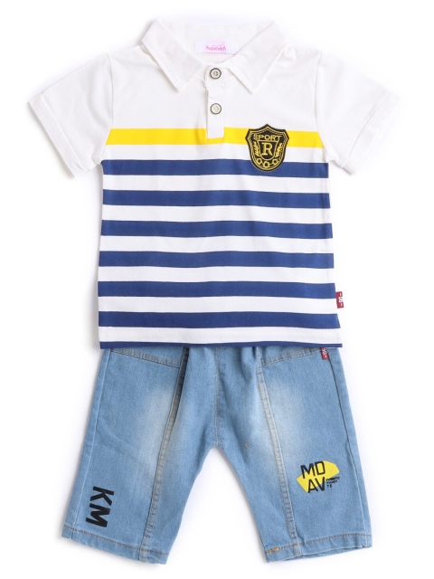

Hopscotch Boys White & Blue Striped T-shirt with Shorts