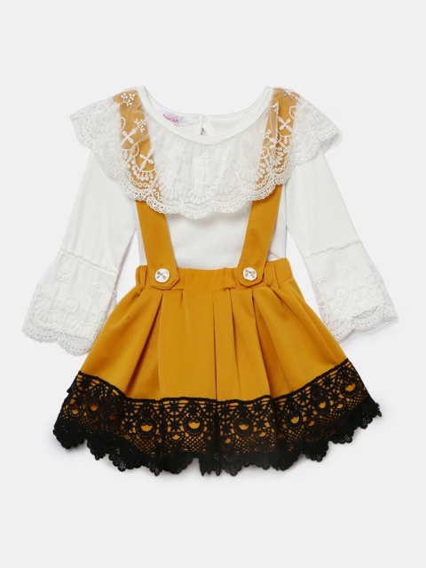 

Hopscotch Girls White & Mustard Yellow Top with Skirt