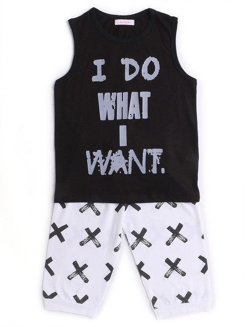 

Hopscotch Boys Black & White Printed T-shirt with Shorts