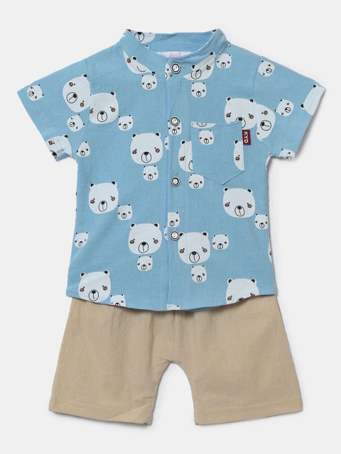 

Hopscotch Boys Blue & Beige Printed Shirt with Shorts