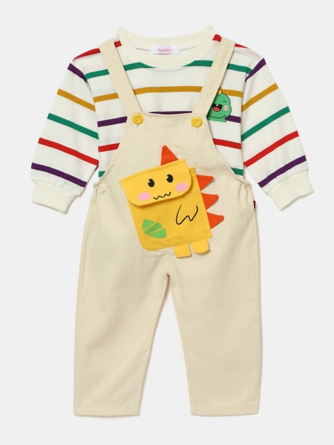 

Hopscotch Boys Beige & Yellow Striped Pure Cotton T-shirt with Trousers