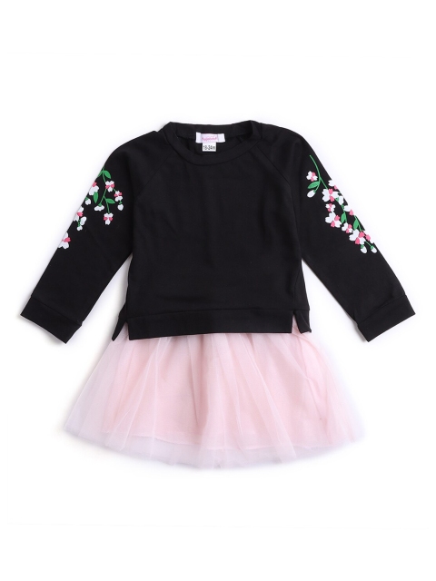 

Hopscotch Girls Navy Blue & Pink Printed Top with Skirt