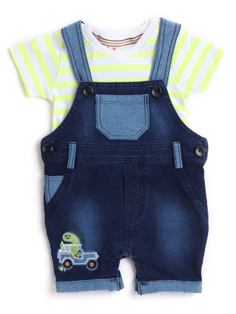 

Hopscotch Boys Green & Blue Striped T-shirt with Dungaree