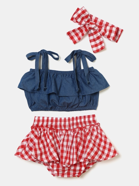 

Hopscotch Girls Red & Blue Checked Top with Skirt & Headband