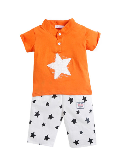 

Hopscotch Boys Orange & White Printed T-shirt With Trousers