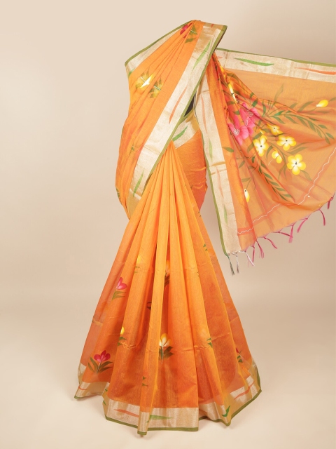 

Pothys Orange & Gold Floral Pure Cotton Saree