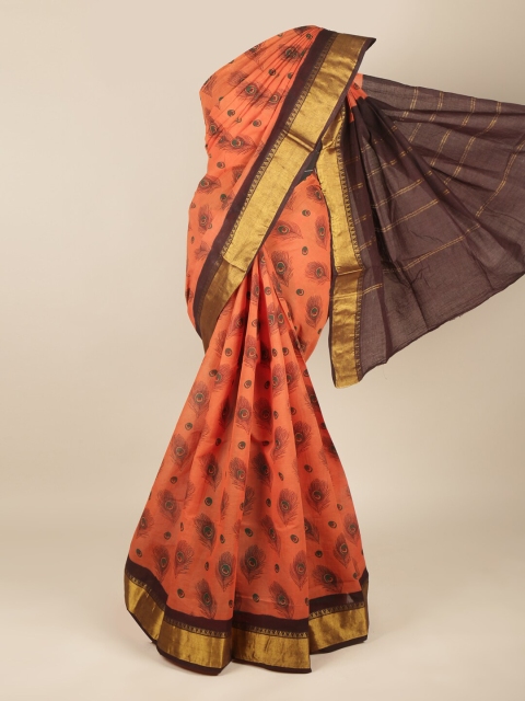 

Pothys Rust & Brown Ethnic Motifs Zari Pure Cotton Saree