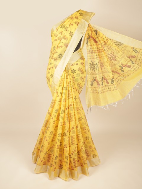 

Pothys Yellow & Gold-Toned Ethnic Motifs Pure Cotton Saree