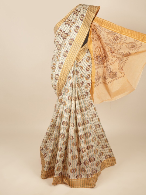 

Pothys Gold-Toned & Off White Ethnic Motifs Zari Pure Cotton Saree