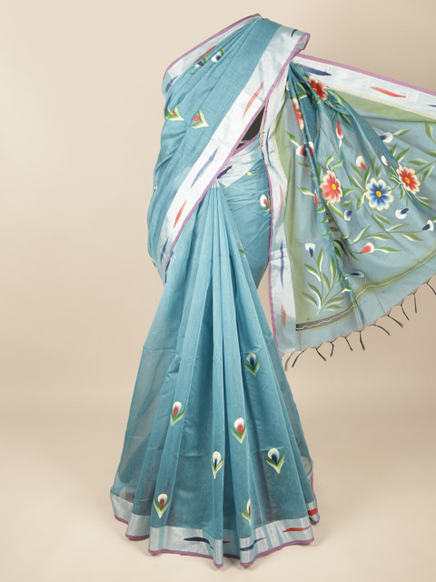 

Pothys Women Pure Cotton Teal Colour Saree