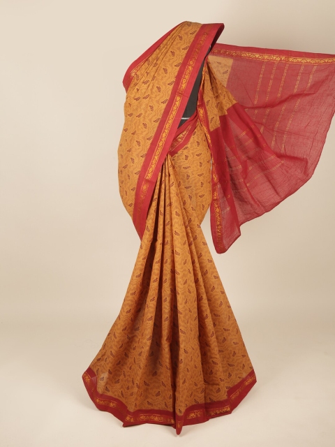 

Pothys Mustard & Red Ethnic Motifs Zari Pure Cotton Saree