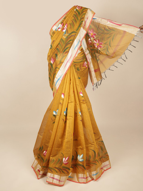 

Pothys Mustard & White Ethnic Motifs Pure Cotton Saree