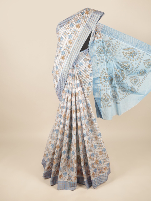 

Pothys White & Blue Ethnic Motifs Pure Cotton Saree