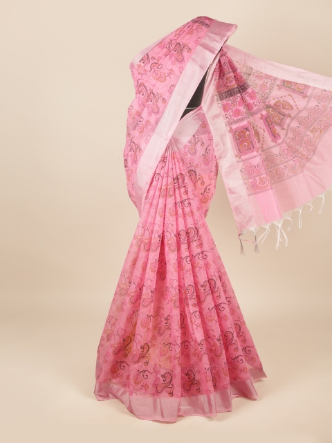 

Pothys Pink & Black Paisley Pure Cotton Saree