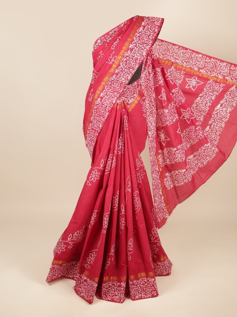 

Pothys Magenta & White Dabu Pure Cotton Saree