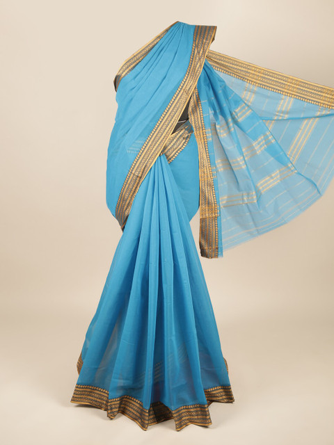 

Pothys Blue & Gold-Toned Zari Pure Cotton Saree