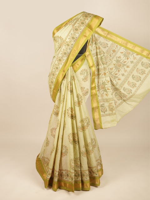 

Pothys Green & Gold-Toned Ethnic Motifs Pure Cotton Saree