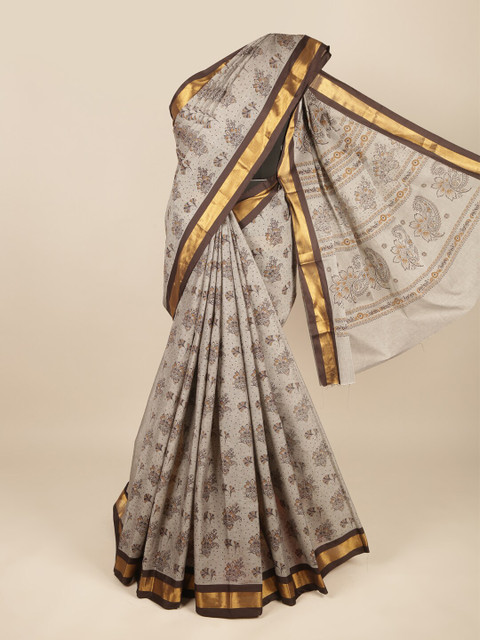 

Pothys Grey & Gold Ethnic Motifs Zari Pure Cotton Saree