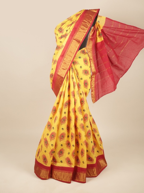 

Pothys Yellow & Maroon Ethnic Motifs Pure Cotton Saree