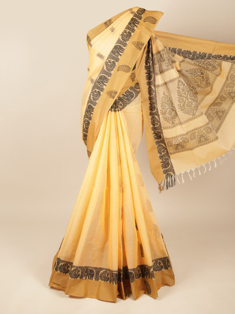 

Pothys Peach-Coloured & Black Pure Cotton Saree