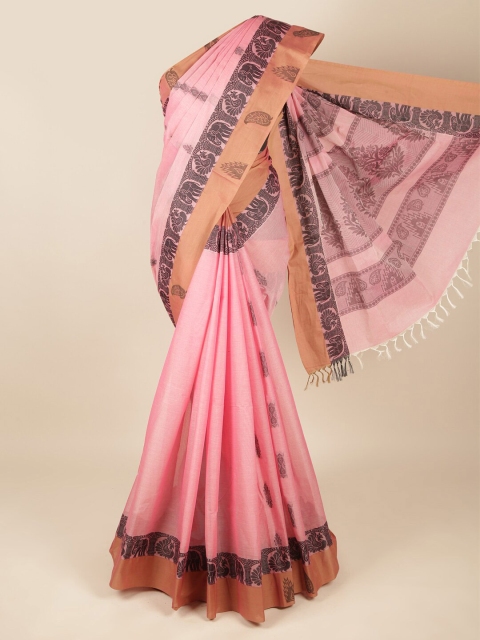 

Pothys Pink & Black Ethnic Motifs Pure Cotton Saree
