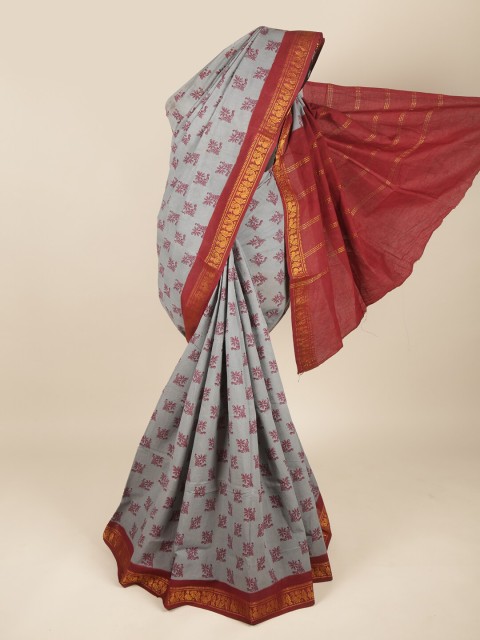 

Pothys Grey & Red Ethnic Motifs Pure Cotton Saree