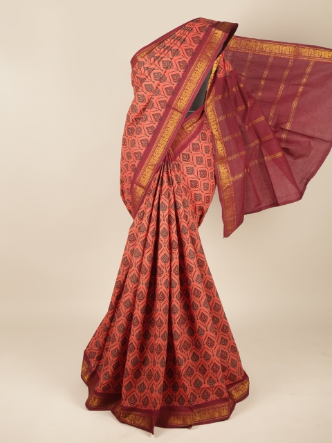 

Pothys Rust & Gold-Toned Ethnic Motifs Pure Cotton Saree