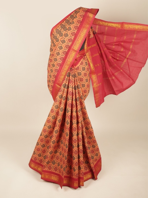 

Pothys Orange & Red Ethnic Motifs Zari Pure Cotton Saree