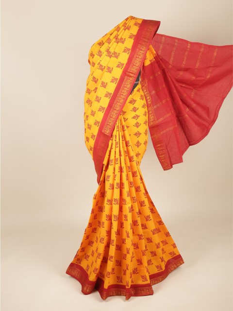 

Pothys Yellow & Red Ethnic Motifs Zari Pure Cotton Saree