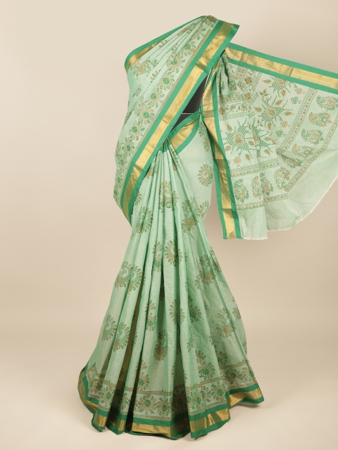 

Pothys Green & Gold-Toned Ethnic Motifs Zari Pure Cotton Saree