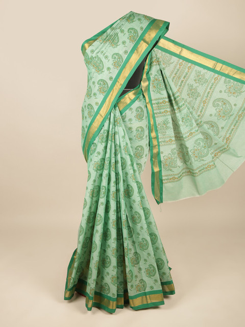 

Pothys Green & Gold-Toned Paisley Zari Pure Cotton Saree