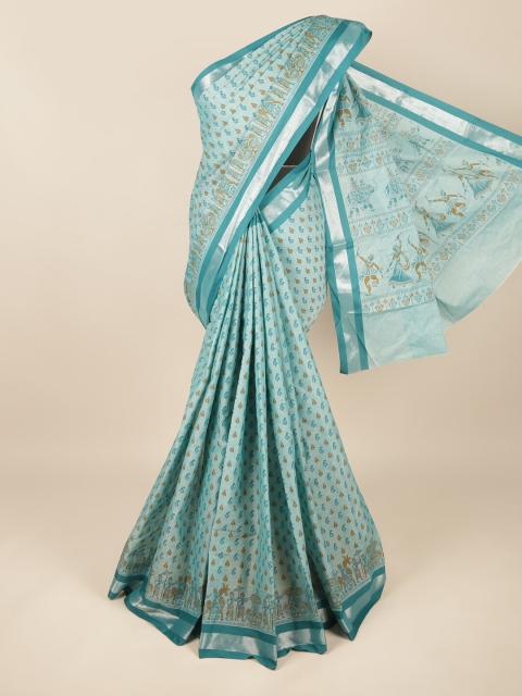 

Pothys Blue & Tan Ethnic Motifs Printed Pure Cotton Saree