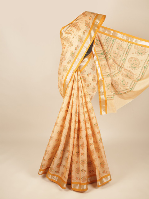 

Pothys Peach-Coloured & Silver-Toned Ethnic Motifs Pure Cotton Saree