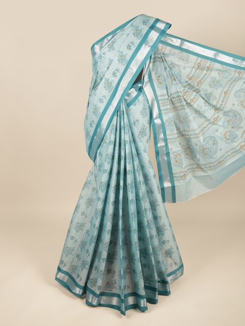 

Pothys Blue & Silver-Toned Ethnic Motifs Zari Pure Cotton Saree