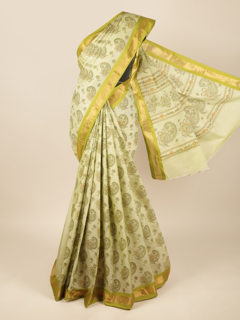 

Pothys Green & Gold-Toned Paisley Zari Pure Cotton Saree