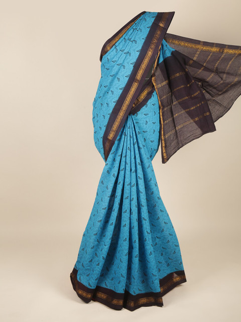 

Pothys Blue & Black Floral Zari Pure Cotton Saree