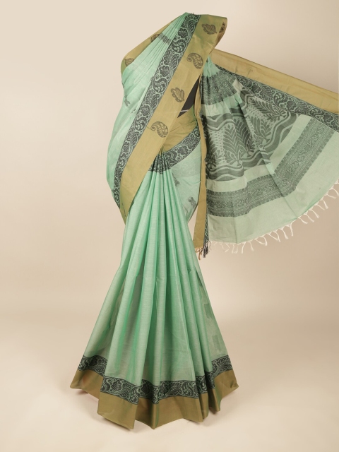 

Pothys Green & Black Woven Design Pure Cotton Saree