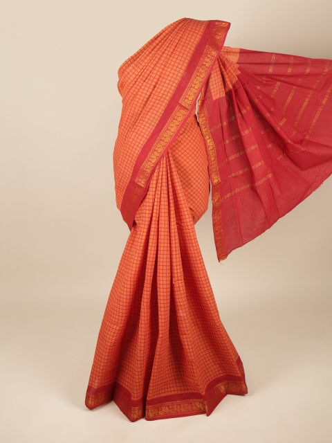 

Pothys Rust & Pink Checked Pure Cotton Saree